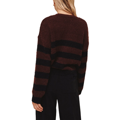 DROP SHOULDER STRIPE SWEATER BLACK CHERRY