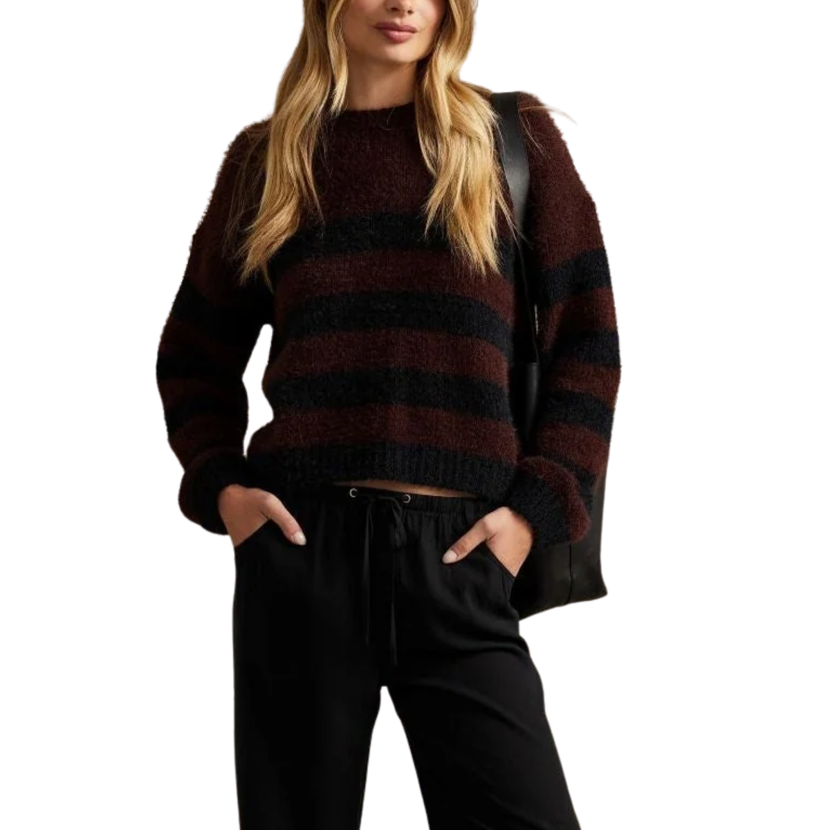 DROP SHOULDER STRIPE SWEATER BLACK CHERRY