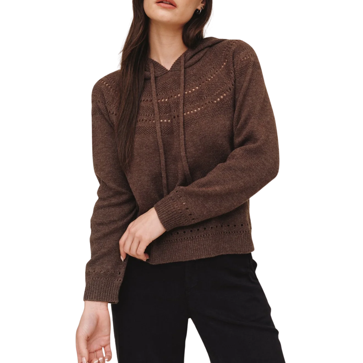 POINTELLE FAIRAISLE SWEATER HEATHER MOCHA
