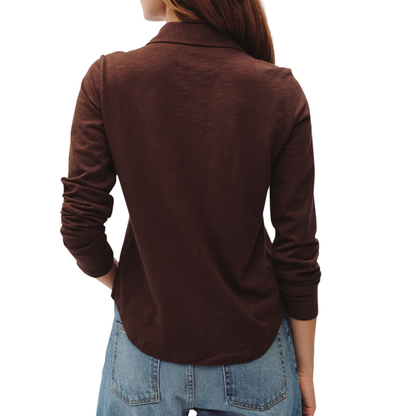 BUTTON UP KNIT TOP DARK CHESTNUT