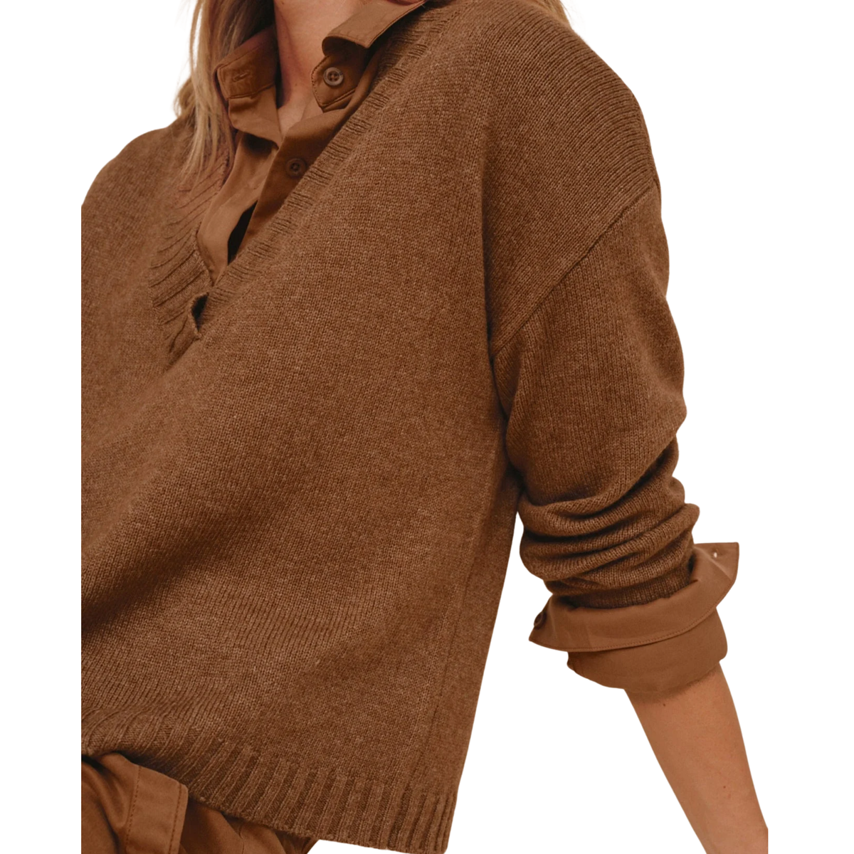 V-NECK SWEATER HEATHER DUNE