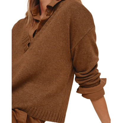 V-NECK SWEATER HEATHER DUNE
