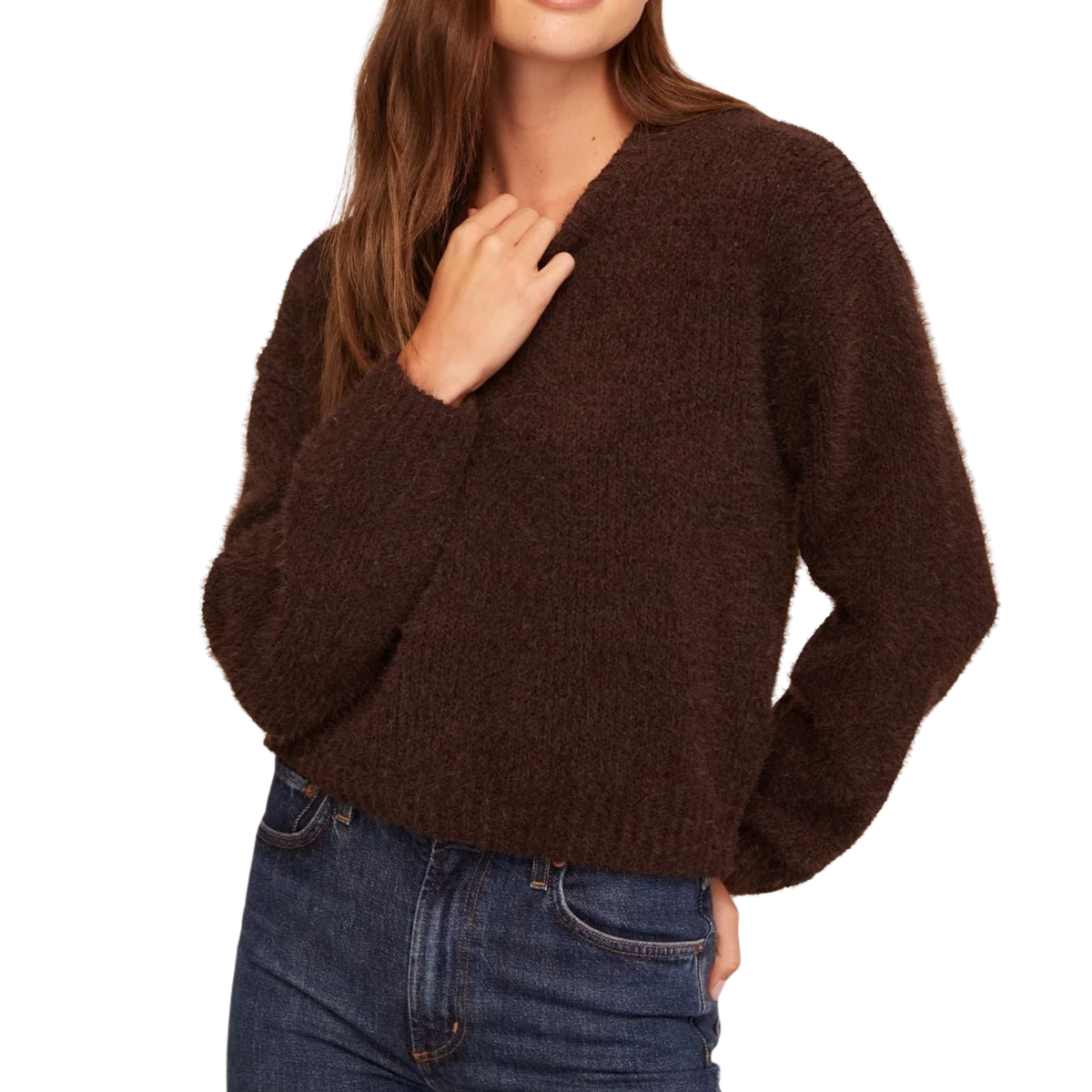 DROP SHOULDER SWEATER DARK CHESTNUT
