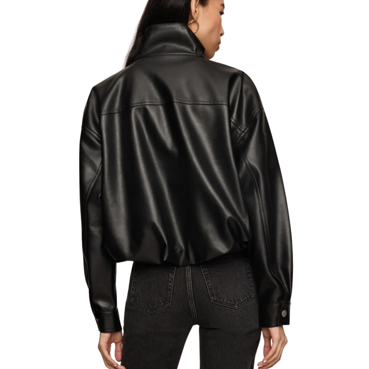 CORIN BUBBLE HEM FAUX LEATHER JACKET BLACK