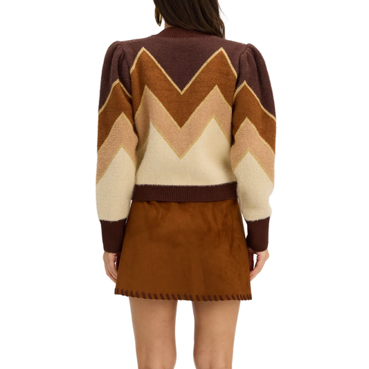 FUZZY CHEVRON CARDIGAN BROWN MULTI