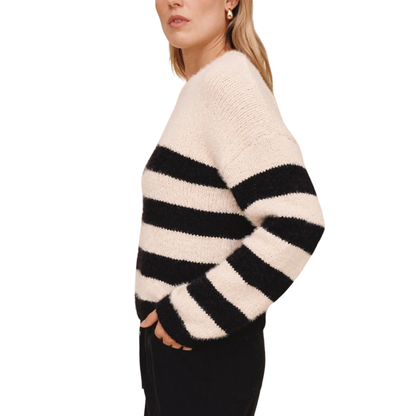 DROP SHOULDER STRIPE SWEATER CLAY STONE