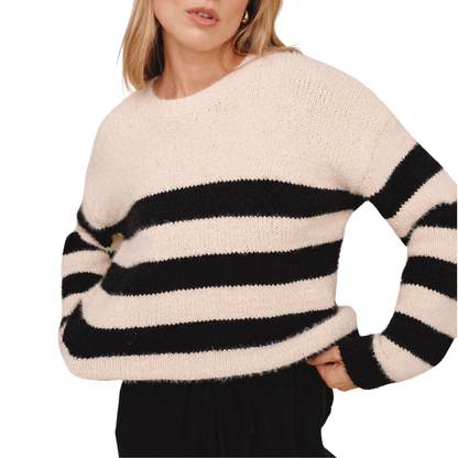 DROP SHOULDER STRIPE SWEATER CLAY STONE