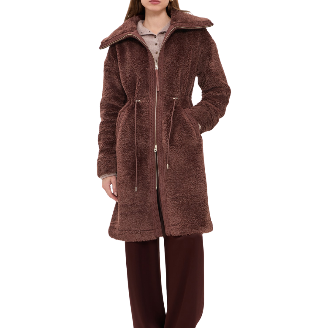 BENNET LONG SHERPA COAT DARK CHESTNUT
