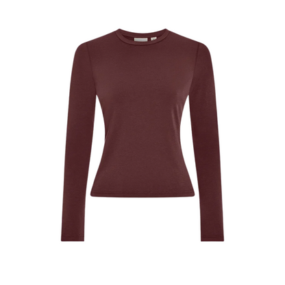 EDNA LONG SLEEVE FITTED TEE DEEP MAHOGANY