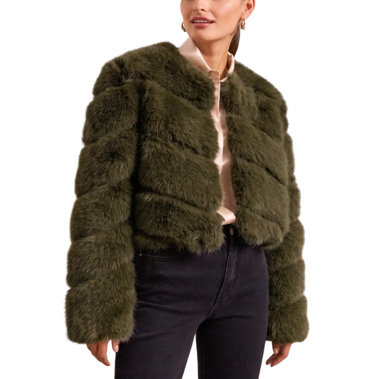 PAULA FAUX FUR JACKET KHAKI GREEN