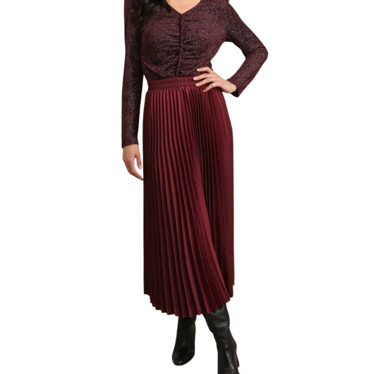 SATIN PLEATED SKIRT BORDEAUX