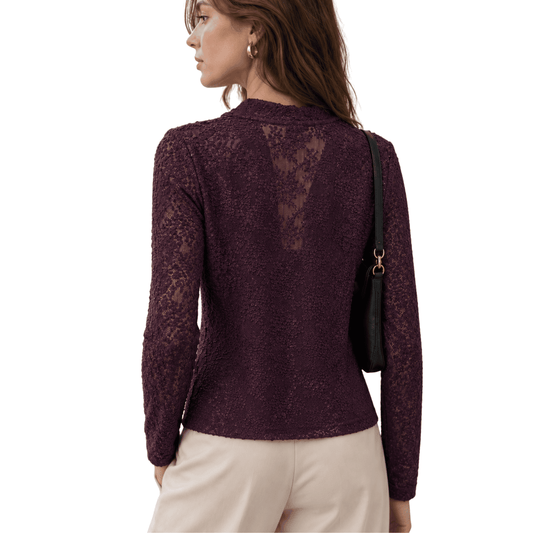 LILI LACE V-NECK TOP PRUNE