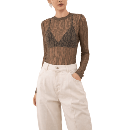 LUCY LONG SLEEVE LACE TOP KHAKI