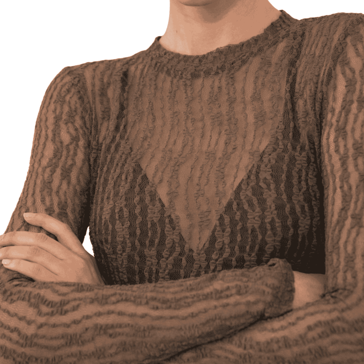 LUCY LONG SLEEVE LACE TOP KHAKI