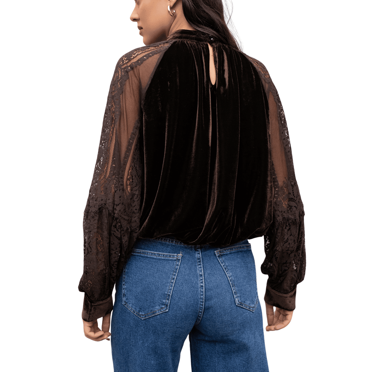 VIENNA VELVET LACE SLEEVE BLOUSE CHOCOLATE