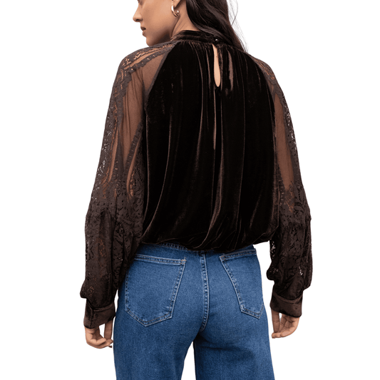 VIENNA VELVET LACE SLEEVE BLOUSE CHOCOLATE