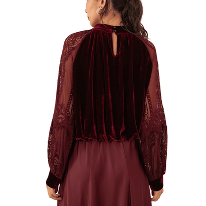 VIENNA VELVET LACE SLEEVE BLOUSE BORDEAUX