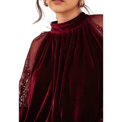VIENNA VELVET LACE SLEEVE BLOUSE BORDEAUX