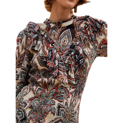 TAPESTRY FLOWERS MINI DRESS BEIGE