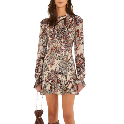 TAPESTRY FLOWERS MINI DRESS BEIGE