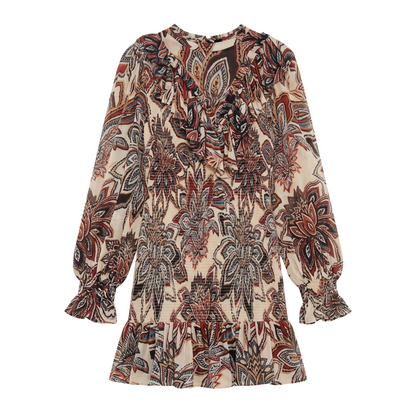 TAPESTRY FLOWERS MINI DRESS BEIGE