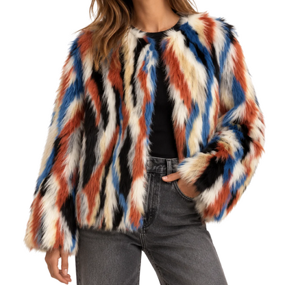 FAUX FUR CROPPED COAT MULTI