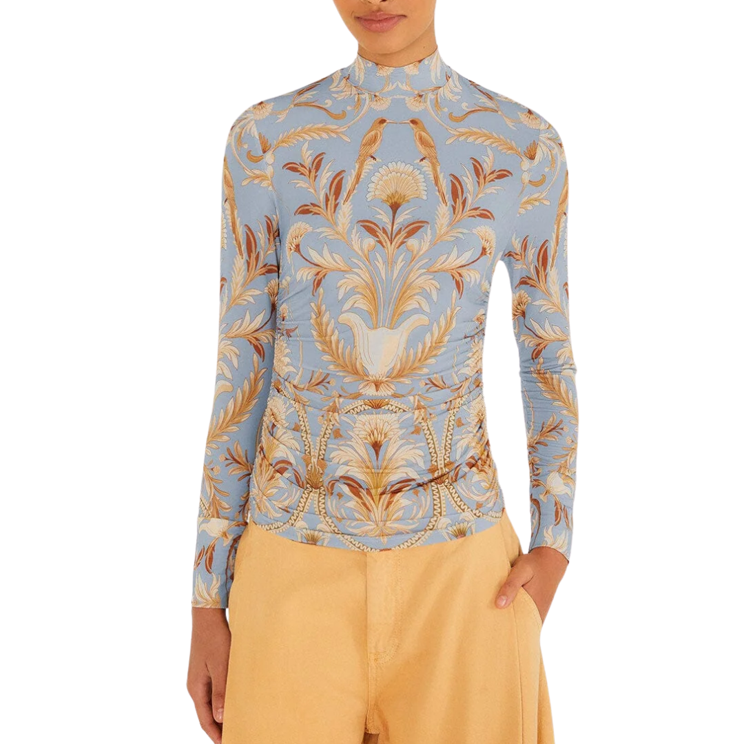 BLOOMING GARDEN JERSEY BLOUSE BLUE