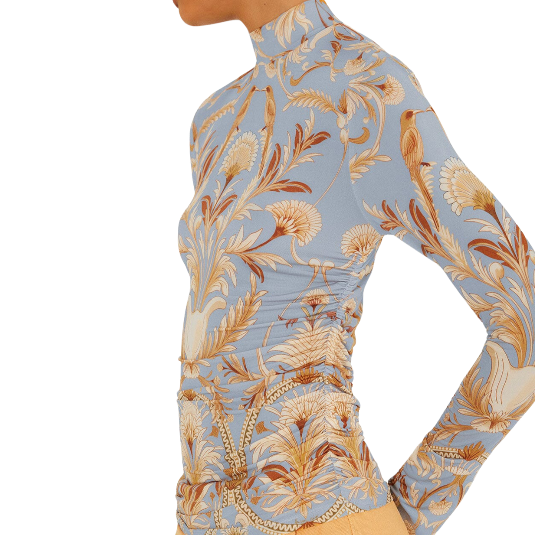 BLOOMING GARDEN JERSEY BLOUSE BLUE