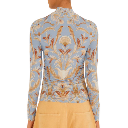 BLOOMING GARDEN JERSEY BLOUSE BLUE