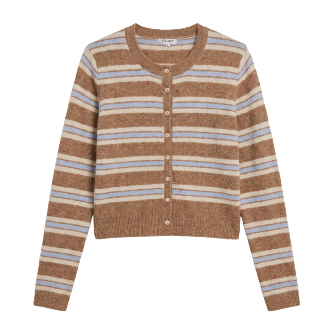MEDINA STRIPE CARDIGAN GOLDEN CARAMEL