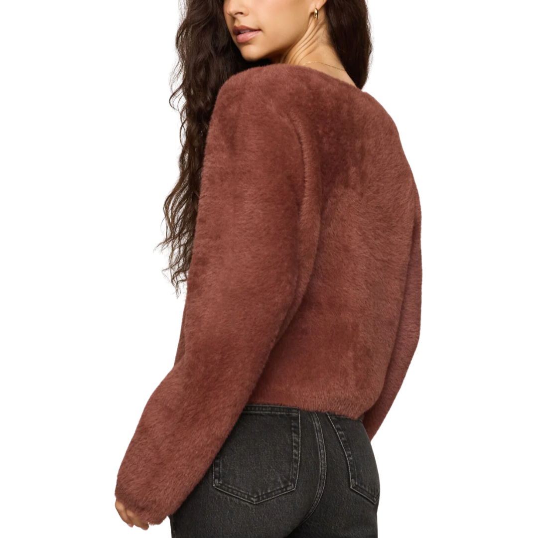 WINTERGLOW FLUFFY CARDIGAN DARK ROAST