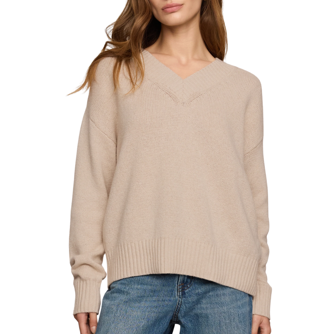 CLOUD SPUN V-NECK SWEATER FROSTED PEARL