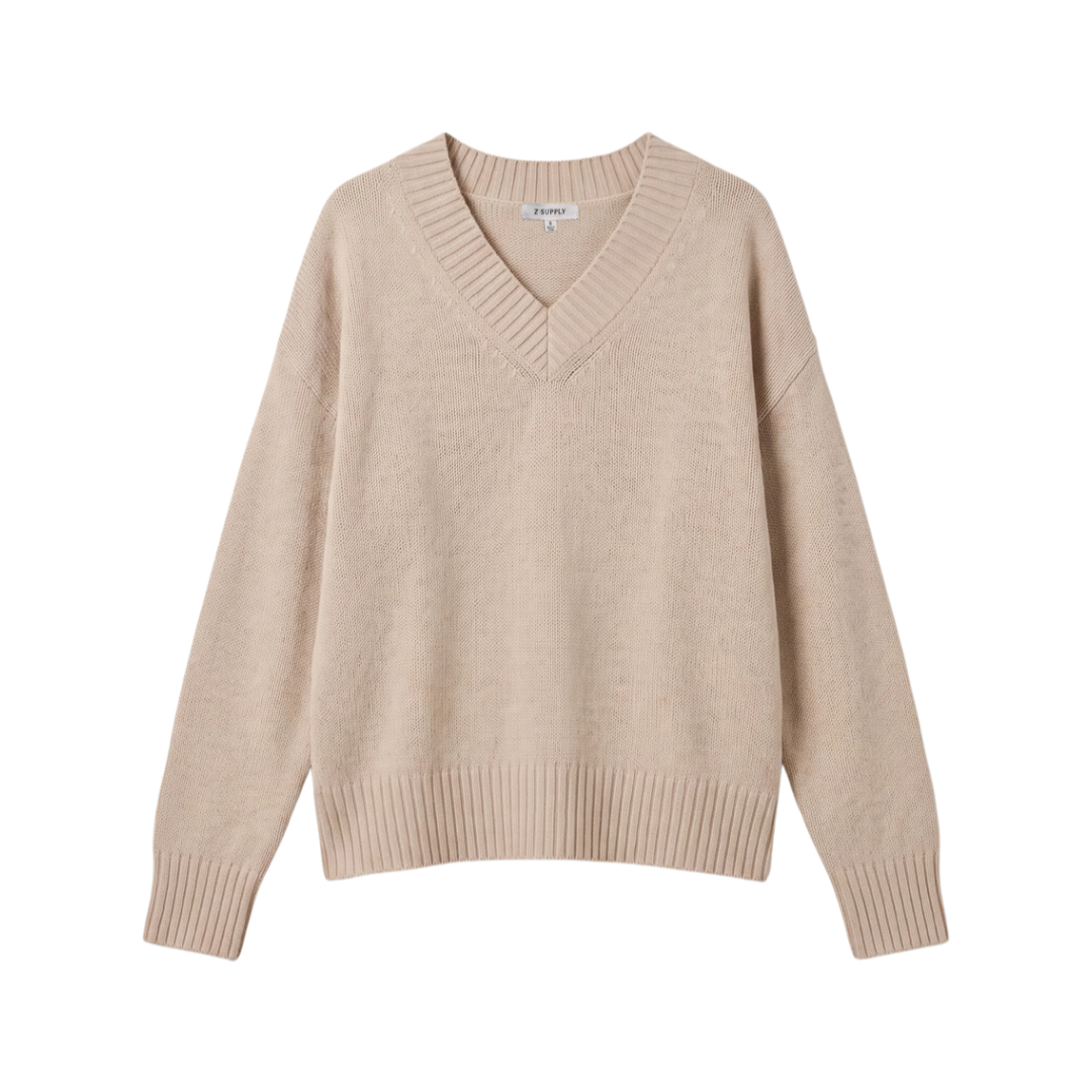 CLOUD SPUN V-NECK SWEATER FROSTED PEARL