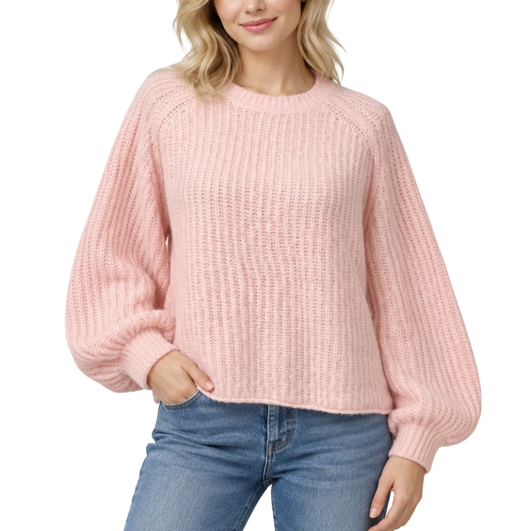 ELOISE RIBBED BALLOON SLEEVE SWEATER PINK