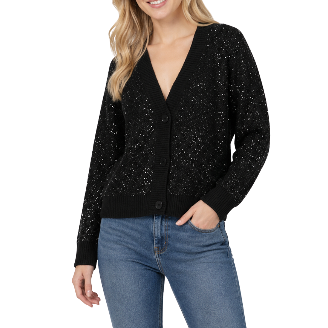 TINSLEY SPARKLING V-NECK CARDIGAN BLACK