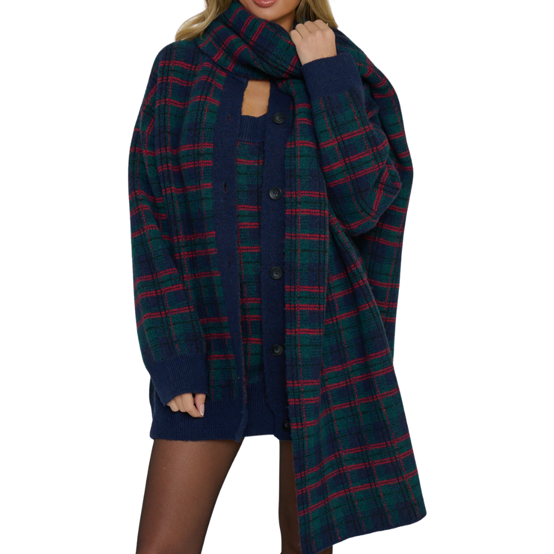 LANGSTONE SCARF CARDIGAN WINDSOR PLAID