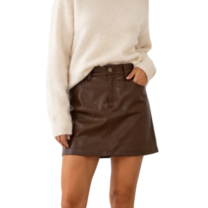 FAUX LEATHER MINI SKIRT BROWN