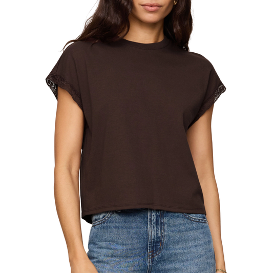 MARIKA LACE TRIM MUSCLE TEE DARK CHOCOLATE