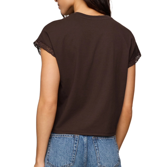 MARIKA LACE TRIM MUSCLE TEE DARK CHOCOLATE
