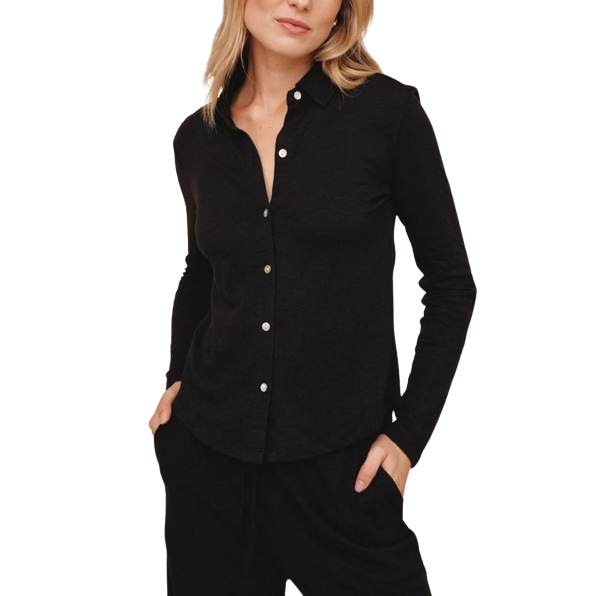 BUTTON UP KNIT TOP BLACK