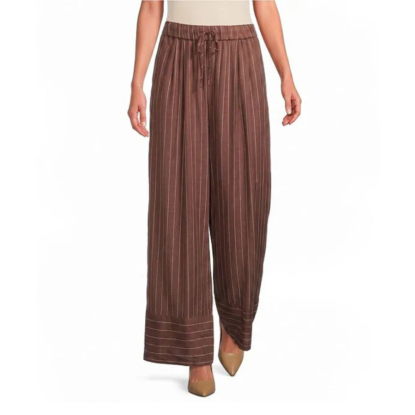 STRIPE WIDE LEG PANTS BROWN/IVORY