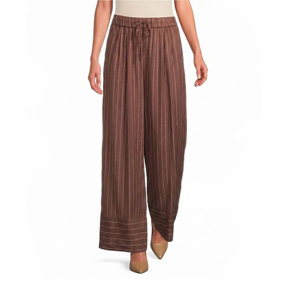 STRIPE WIDE LEG PANTS BROWN/IVORY