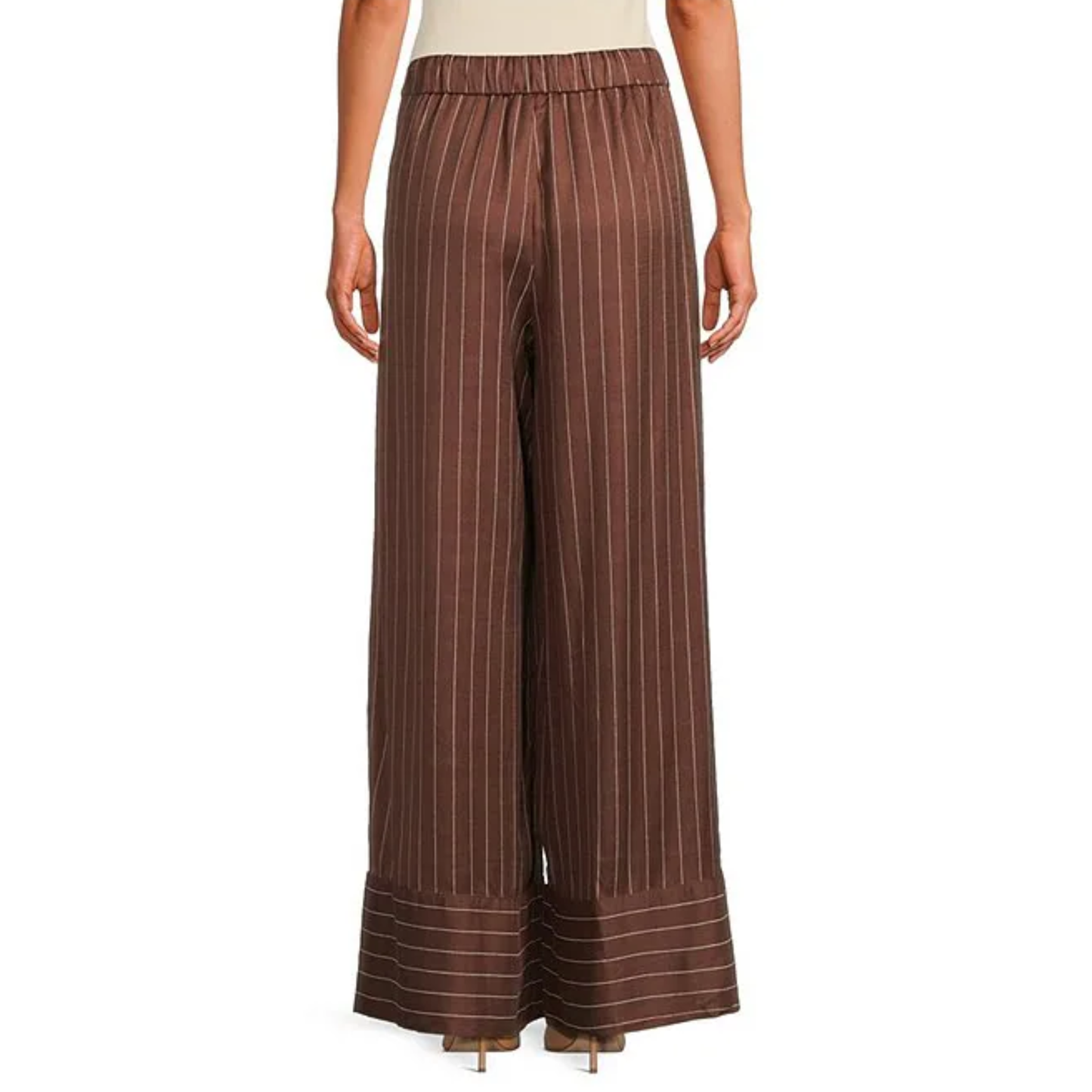 STRIPE WIDE LEG PANTS BROWN/IVORY