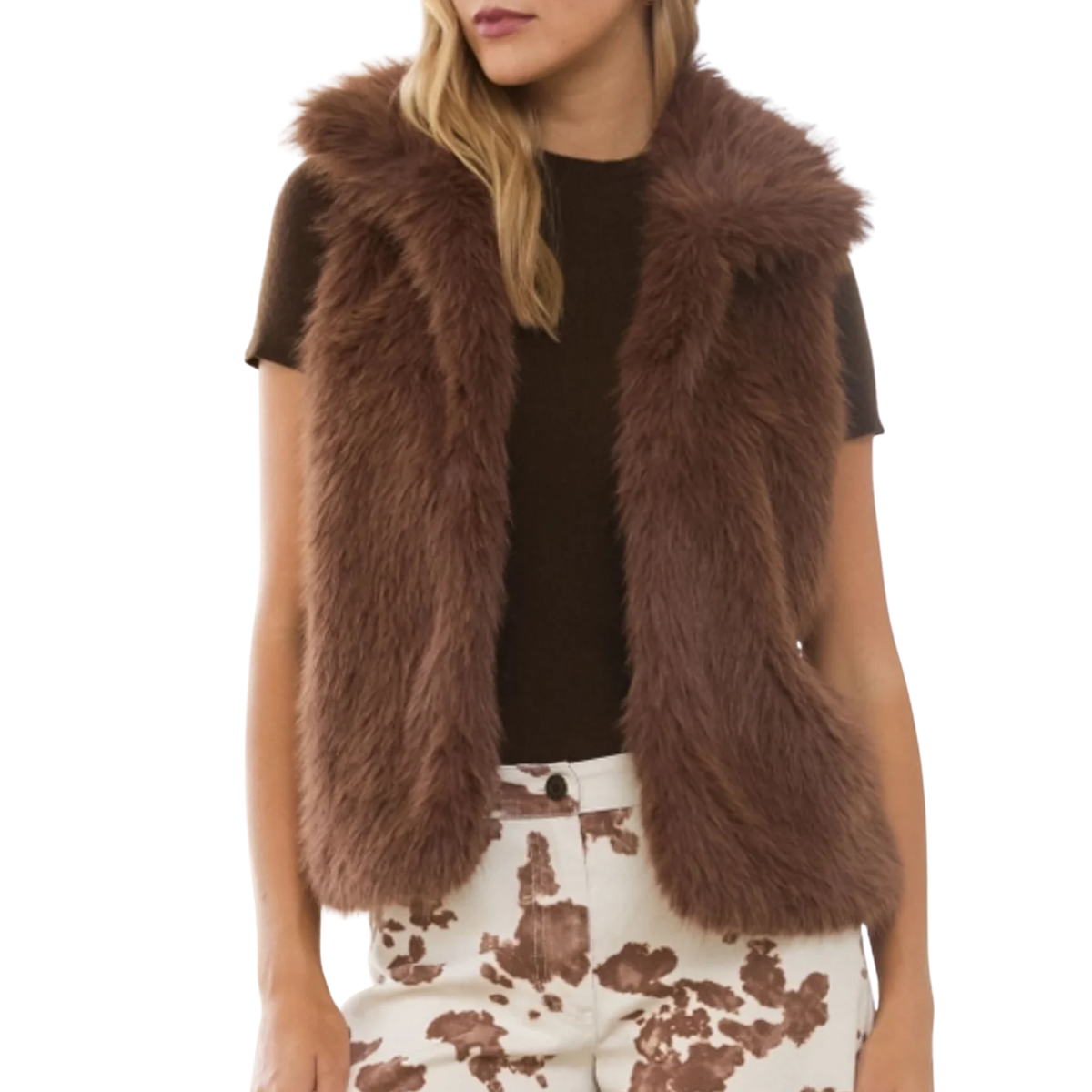 JUNIE FAUX FUR VEST BROWN