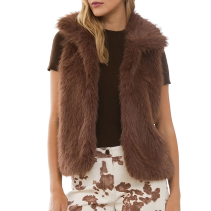 JUNIE FAUX FUR VEST BROWN
