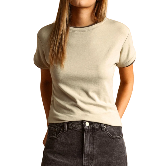 DOUBLE LAYERED TEE TAN/ESPRESSO
