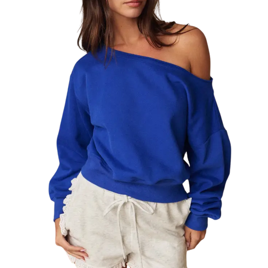 ALINA OFF THE SHOULDER SWEATSHIRT COBALT