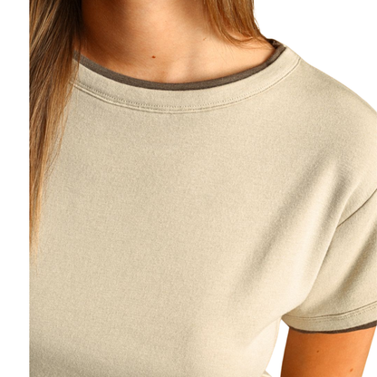 DOUBLE LAYERED TEE TAN/ESPRESSO