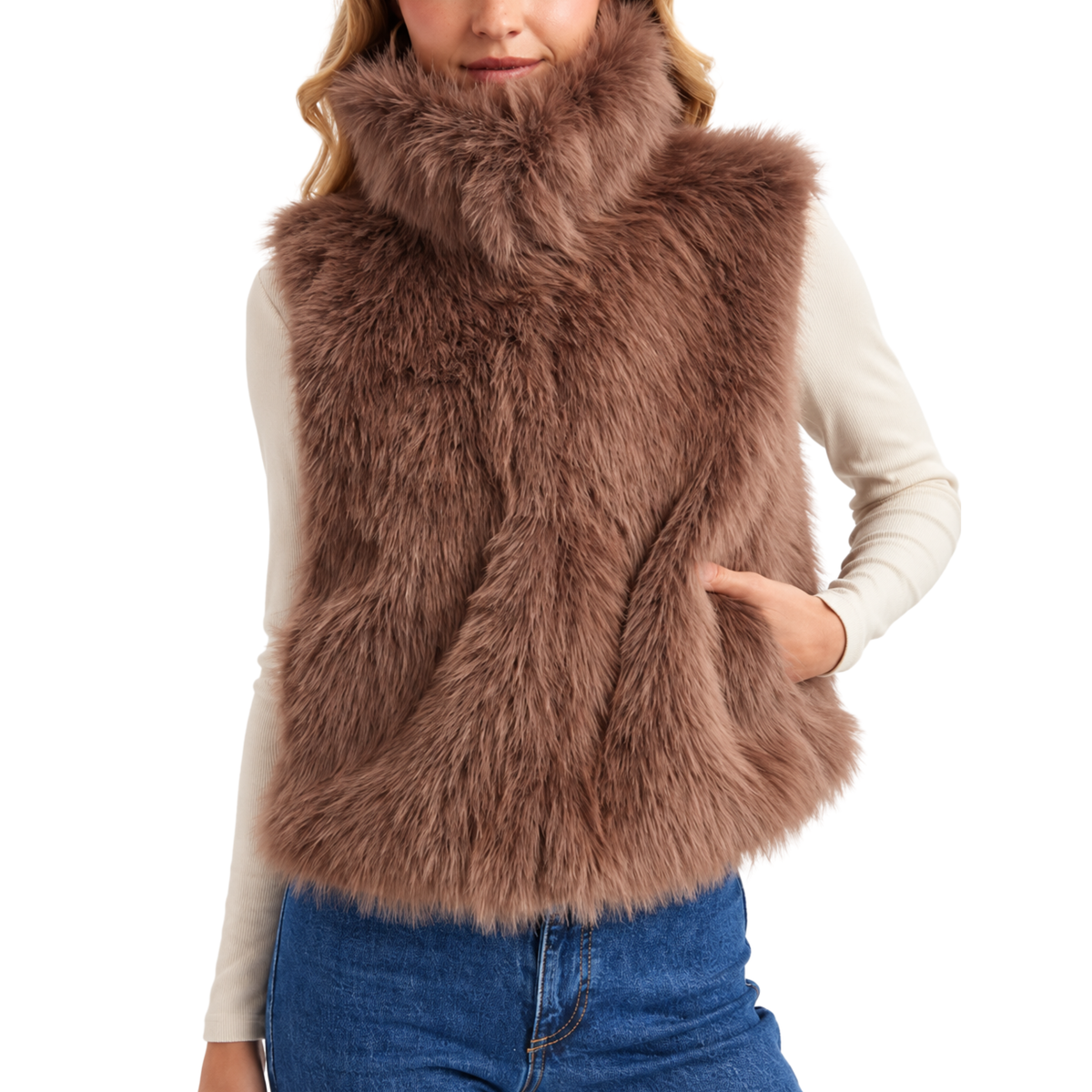 JUNIE FAUX FUR VEST BROWN