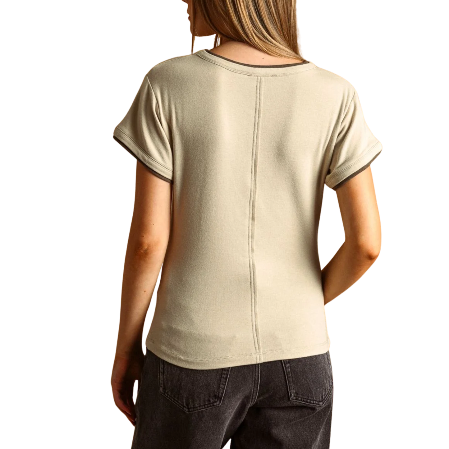 DOUBLE LAYERED TEE TAN/ESPRESSO